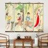 Chinese Four Beauties Traditional Style Solid Wood Scroll Canvas Paintings Wall Art Picture Decorative for Bedroom