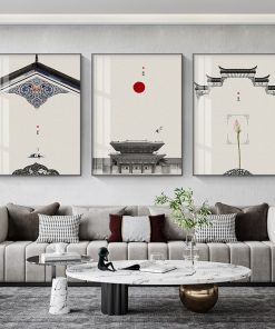 Chinese Japanese Gardens Landscape Temple Posters Print Ink Wash Painting Canvas Painting Wall Art Picture for 2