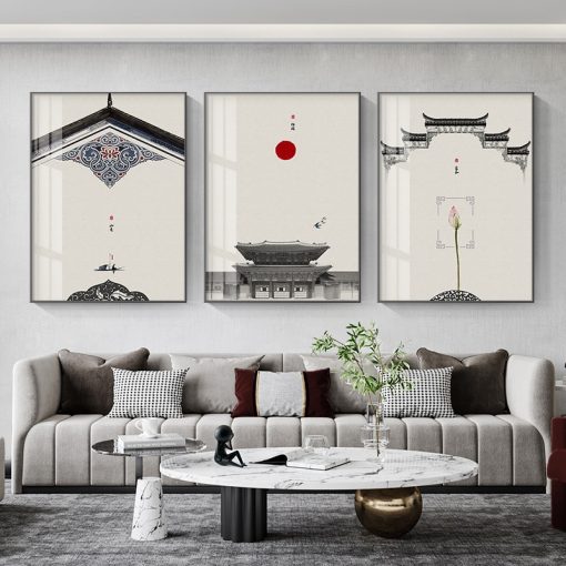 Chinese Japanese Gardens Landscape Temple Posters Print Ink Wash Painting Canvas Painting Wall Art Picture for 2