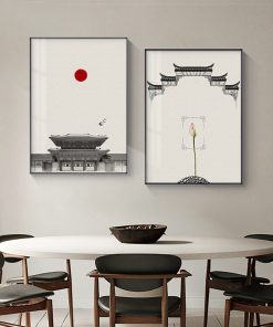 Chinese Japanese Gardens Landscape Temple Posters Print Ink Wash Painting Canvas Painting Wall Art Picture for 3