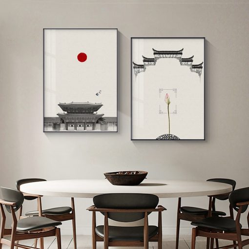 Chinese Japanese Gardens Landscape Temple Posters Print Ink Wash Painting Canvas Painting Wall Art Picture for 3