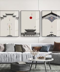 Chinese Japanese Gardens Landscape Temple Posters Print Ink Wash Painting Canvas Painting Wall Art Picture for 4