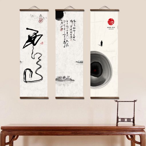 Chinese Japanese Ink painting style canvas home decoration for living room wall art picture poster wood 1