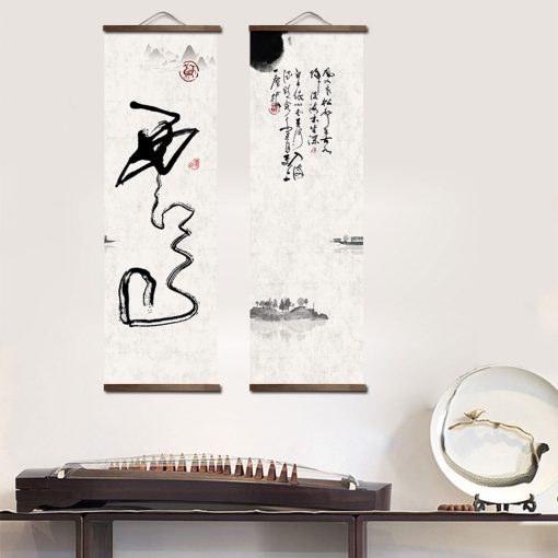 Chinese Japanese Ink painting style canvas home decoration for living room wall art picture poster wood 2