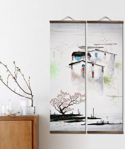 Chinese Style Landscape Green Plants Canvas Posters Prints Bedroom Living Room Wall Art Solid Wood Scroll 2