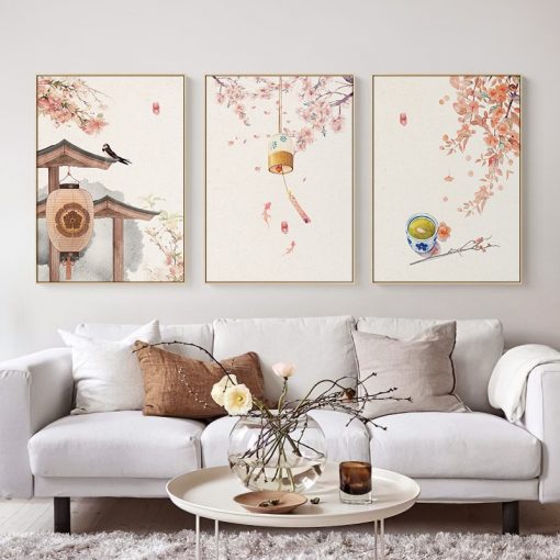 Chinese Style Landscape Posters Flowers Trees and Chinese Canvas Painting Prints Wall Art Pictures for Living