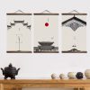 Chinese Traditional Building Flower Canvas Home Decoration for Living Room Wall Art Picture Poster Wood Scroll