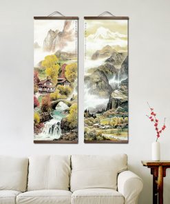 Chinese Traditional Style Four Seasons Landscape Canvas for Livingroom Wall Art Poster Solid Wood Scroll Paintings 1