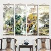 Chinese Traditional Style Four Seasons Landscape Canvas for Livingroom Wall Art Poster Solid Wood Scroll Paintings