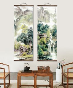 Chinese Traditional Style Four Seasons Landscape Canvas for Livingroom Wall Art Poster Solid Wood Scroll Paintings 2