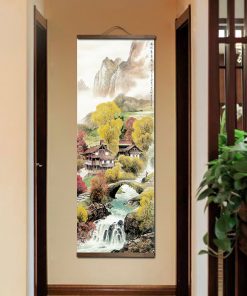 Chinese Traditional Style Four Seasons Landscape Canvas for Livingroom Wall Art Poster Solid Wood Scroll Paintings 3