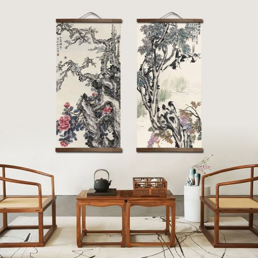 Chinese Traditional style flower animal canvas home decoration for living bedroom wall art picture poster wood 1