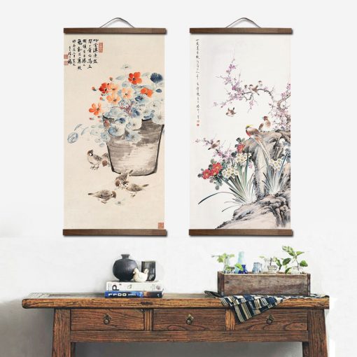 Chinese Traditional style flower animal canvas home decoration for living bedroom wall art picture poster wood 2