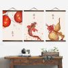 Chinese style green plants canvas decorative painting Store bedroom living room wall art solid wood scroll