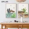 Japan Style Elegant Watercolor Plant Flower Happy Life Painting Wall Art Pictures Girl Cute For Living