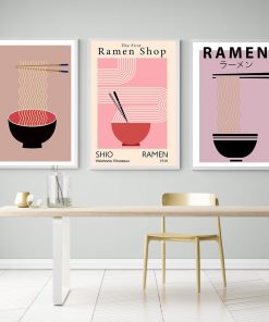 Japanese Food Wall Art Prints Funny Line Ramen Noodles Poster Kitchen Art Canvas Painting Pictures For 1