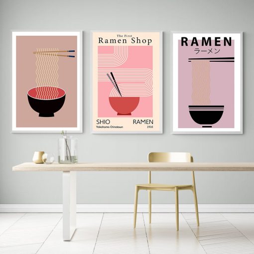 Japanese Food Wall Art Prints Funny Line Ramen Noodles Poster Kitchen Art Canvas Painting Pictures For 1