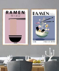 Japanese Food Wall Art Prints Funny Line Ramen Noodles Poster Kitchen Art Canvas Painting Pictures For 2