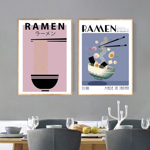 Japanese Food Wall Art Prints Funny Line Ramen Noodles Poster Kitchen Art Canvas Painting Pictures For 2