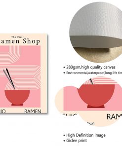 Japanese Food Wall Art Prints Funny Line Ramen Noodles Poster Kitchen Art Canvas Painting Pictures For 4