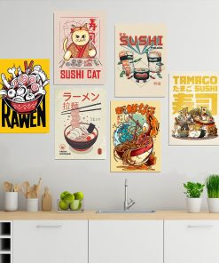 Japanese Food Wall Art Prints Funny Ramen Noodles Poster Kitchen Art Canvas Painting Pictures for Living 1