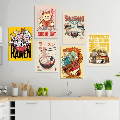 Japanese Food Wall Art Prints Funny Ramen Noodles Poster Kitchen Art Canvas Painting Pictures for Living 1