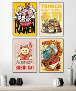 Japanese Food Wall Art Prints Funny Ramen Noodles Poster Kitchen Art Canvas Painting Pictures for Living 2