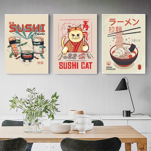 Japanese Food Wall Art Prints Funny Ramen Noodles Poster Kitchen Art Canvas Painting Pictures for Living 3