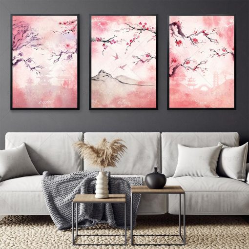 Japanese Sakura Wall Art Poster Pink Spring Scenery Canvas Prints Nordic Pictures Decoration Living Room Home 1