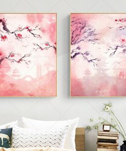 Japanese Sakura Wall Art Poster Pink Spring Scenery Canvas Prints Nordic Pictures Decoration Living Room Home 2