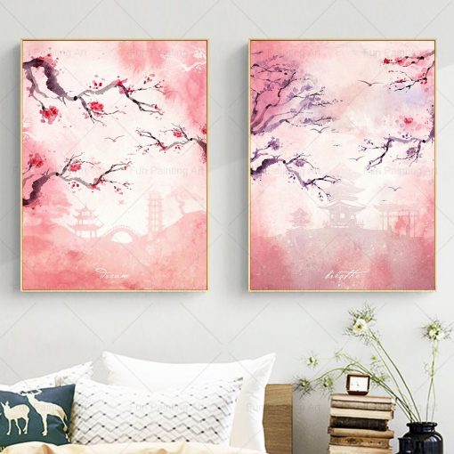 Japanese Sakura Wall Art Poster Pink Spring Scenery Canvas Prints Nordic Pictures Decoration Living Room Home 2