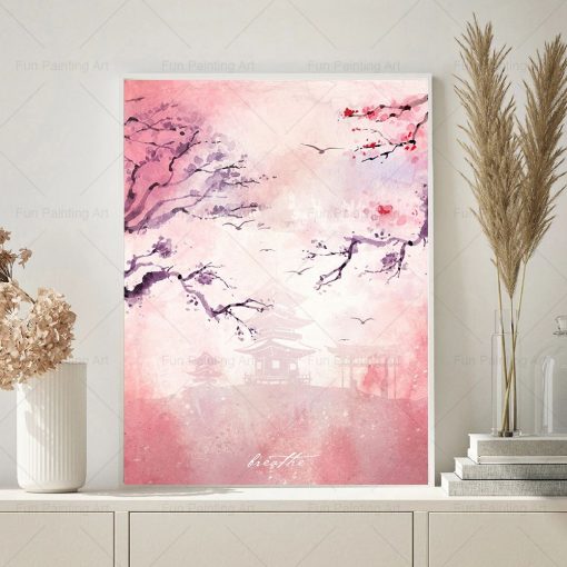 Japanese Sakura Wall Art Poster Pink Spring Scenery Canvas Prints Nordic Pictures Decoration Living Room Home 3