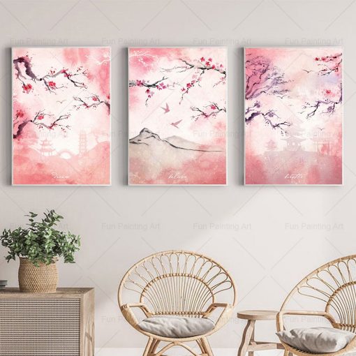 Japanese Sakura Wall Art Poster Pink Spring Scenery Canvas Prints Nordic Pictures Decoration Living Room Home