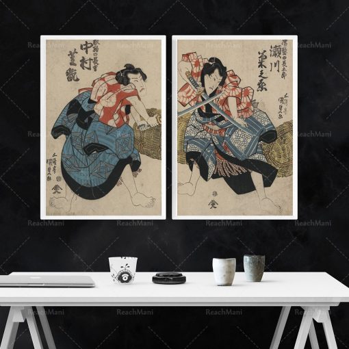 Japanese Samurai Double Picture Retro Japanese Samurai Ukiyo e Prints Samurai Art Japanese Samurai Affiches Large 2