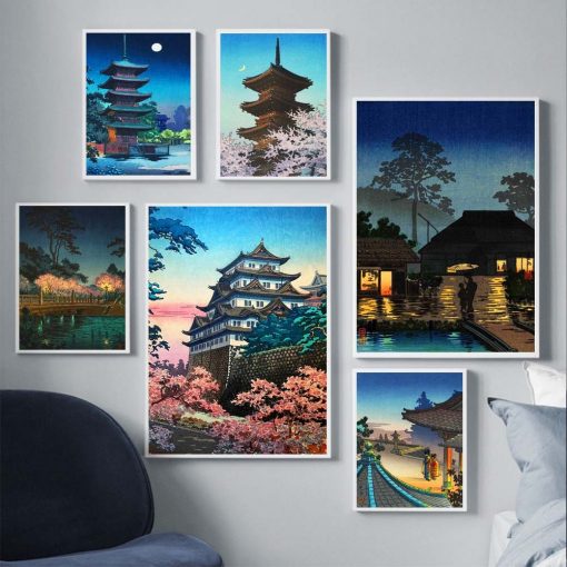 Japanese landscape retro art canvas painting cartoon poster office wall painting living room bedroom home decoration 2