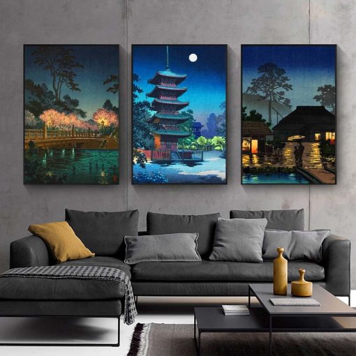 Japanese landscape retro art canvas painting cartoon poster office wall painting living room bedroom home decoration 3