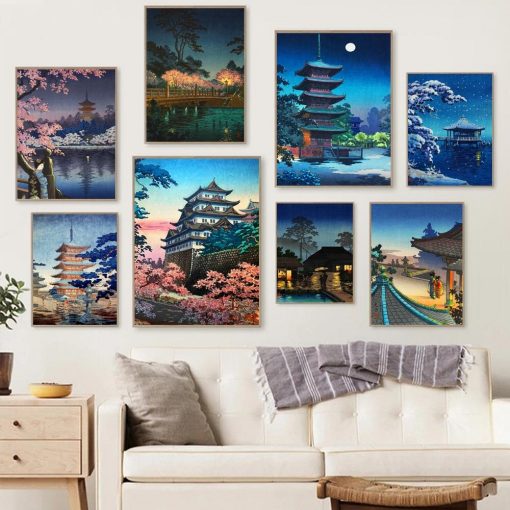 Japanese landscape retro art canvas painting cartoon poster office wall painting living room bedroom home decoration