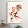 Large Wall Art Picture Chinese Traditional Calligraphy Painting Koi Fishes Lotus Canvas Prints For Living Room