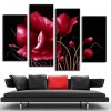 Modern Home Wall Art Decor Frame Modular Pictures 4 Pieces Bright Red Flower Petals HD Print