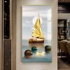 New Chinese Gold Ship Abstract Boat Canvas Painting Wall Art Zen Stone Rich Tree Posters and