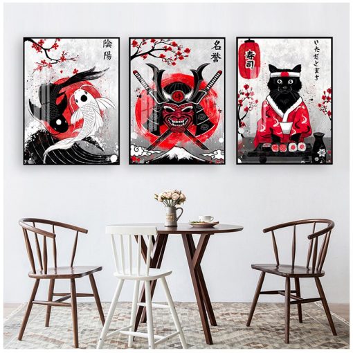 Nordic Canvas Poster Bedside Background Home Decor Prints Painting Pictures Wall Art Ruby Geisha Japanese Samurai 1