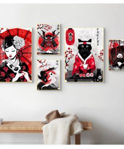 Nordic Canvas Poster Bedside Background Home Decor Prints Painting Pictures Wall Art Ruby Geisha Japanese Samurai 2