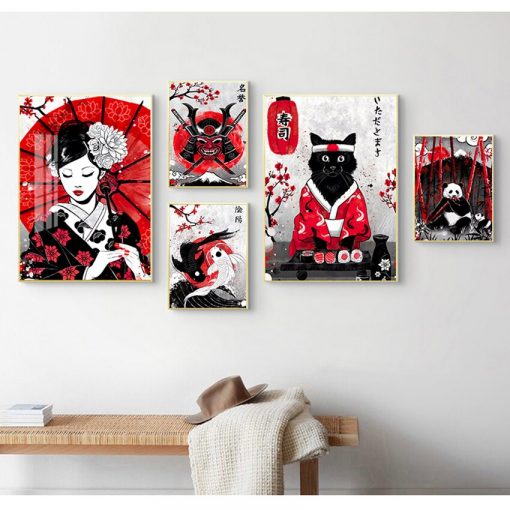 Nordic Canvas Poster Bedside Background Home Decor Prints Painting Pictures Wall Art Ruby Geisha Japanese Samurai 2