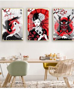 Nordic Canvas Poster Bedside Background Home Decor Prints Painting Pictures Wall Art Ruby Geisha Japanese Samurai 3