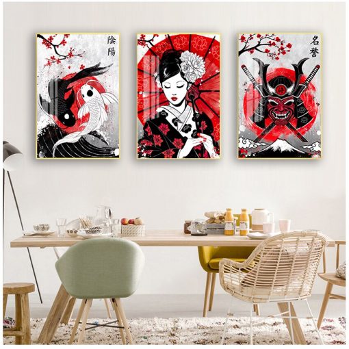 Nordic Canvas Poster Bedside Background Home Decor Prints Painting Pictures Wall Art Ruby Geisha Japanese Samurai 3