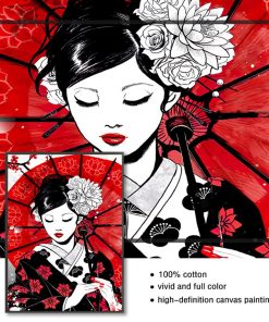 Nordic Canvas Poster Bedside Background Home Decor Prints Painting Pictures Wall Art Ruby Geisha Japanese Samurai 4