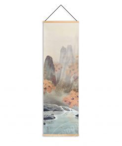 Nordic Canvas Printed Poster Wall Hanging with Scroll Painting Chinese Landscape Painting with Ink and Water 3