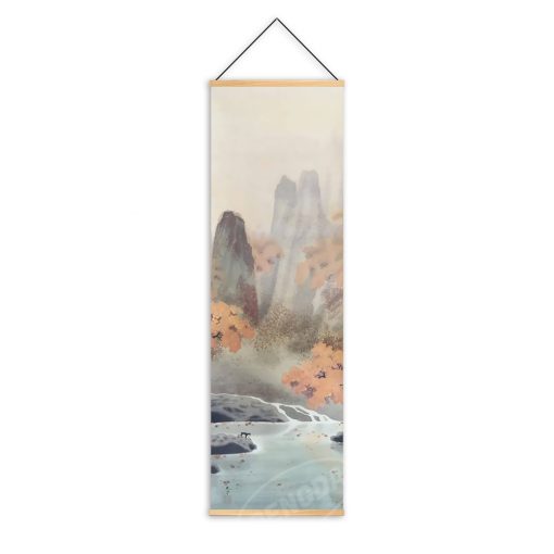 Nordic Canvas Printed Poster Wall Hanging with Scroll Painting Chinese Landscape Painting with Ink and Water 3