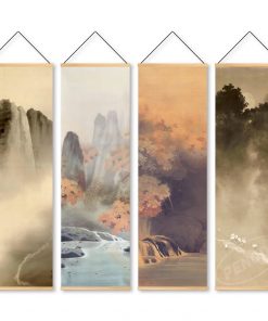 Nordic Canvas Printed Poster Wall Hanging with Scroll Painting Chinese Landscape Painting with Ink and Water 5