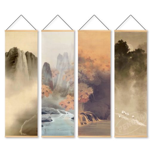 Nordic Canvas Printed Poster Wall Hanging with Scroll Painting Chinese Landscape Painting with Ink and Water 5